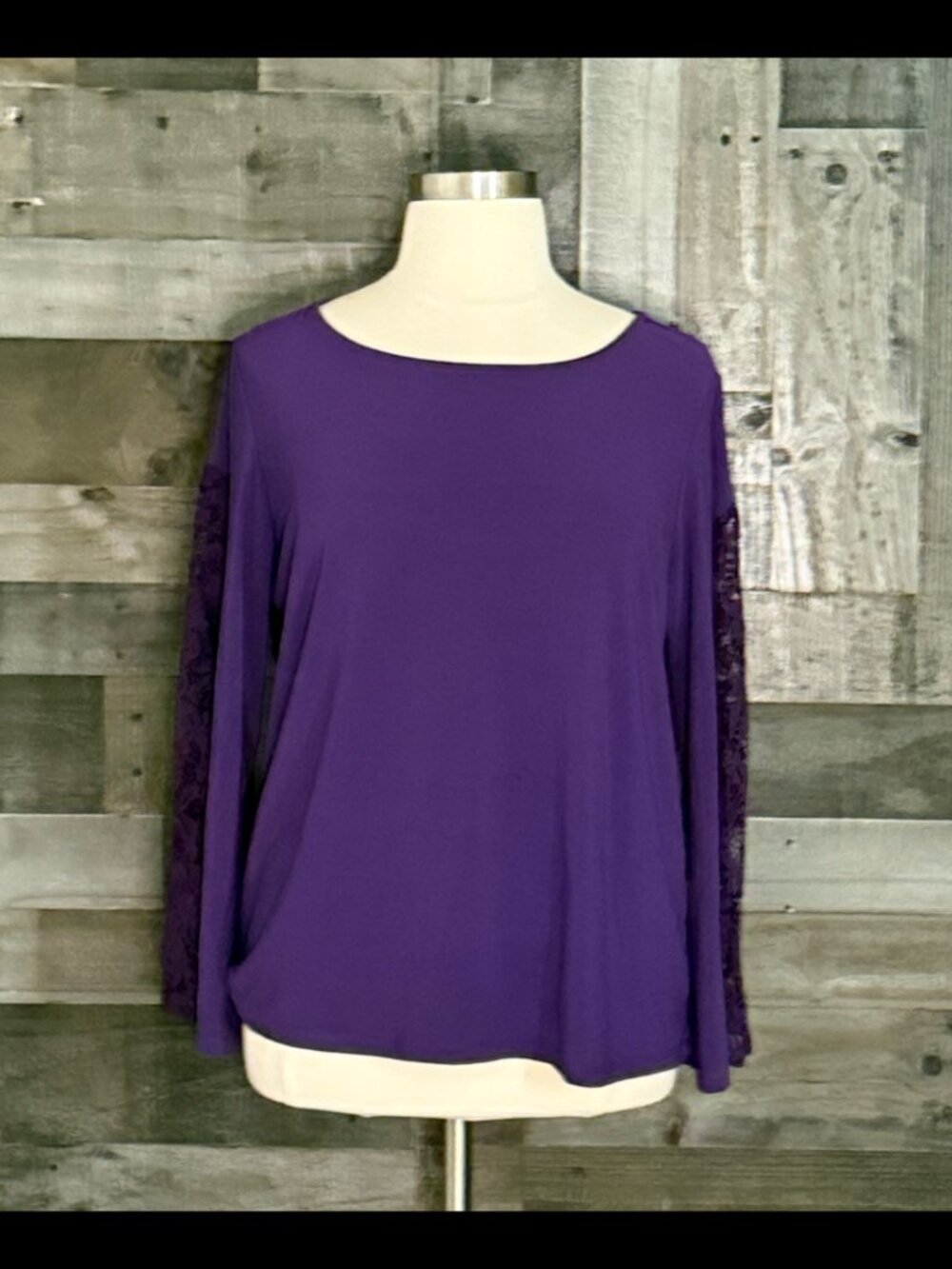 NWT! Royal Purple long sleeve top XLarge floral lace dark feminine elegant